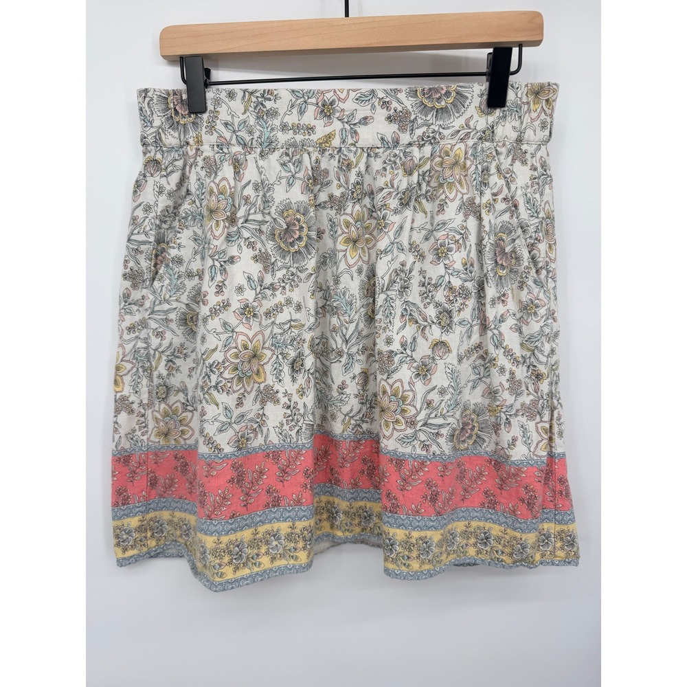 Loft Outlet Floral Mini Skirt Womens Small Cream Pink Linen Blend Good Condition